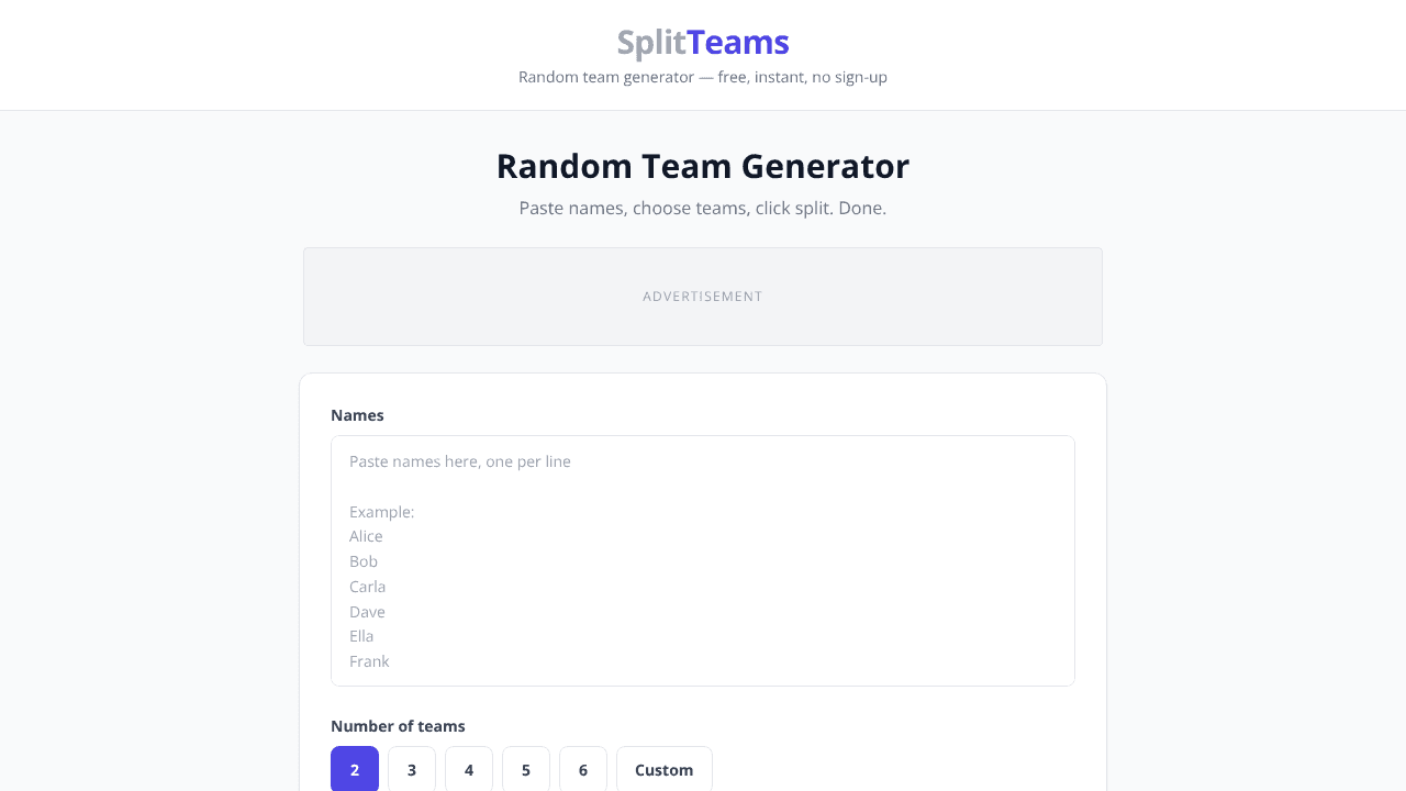 SplitTeams.com website screenshot