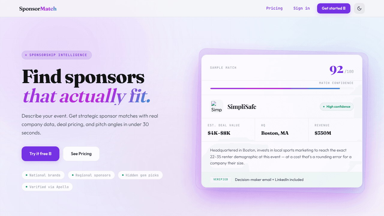 SponsorMatch website screenshot