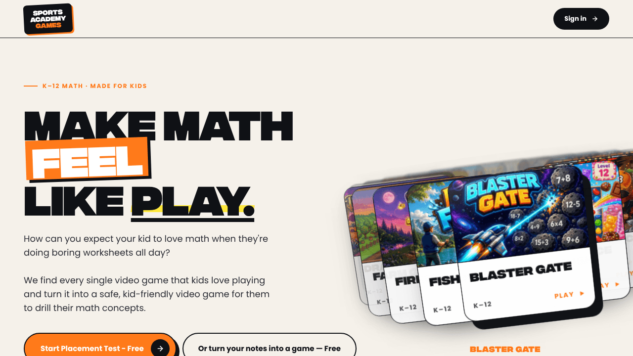 Sports Academy Games website screenshot