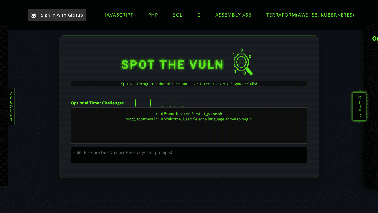 Spot The Vuln website screenshot