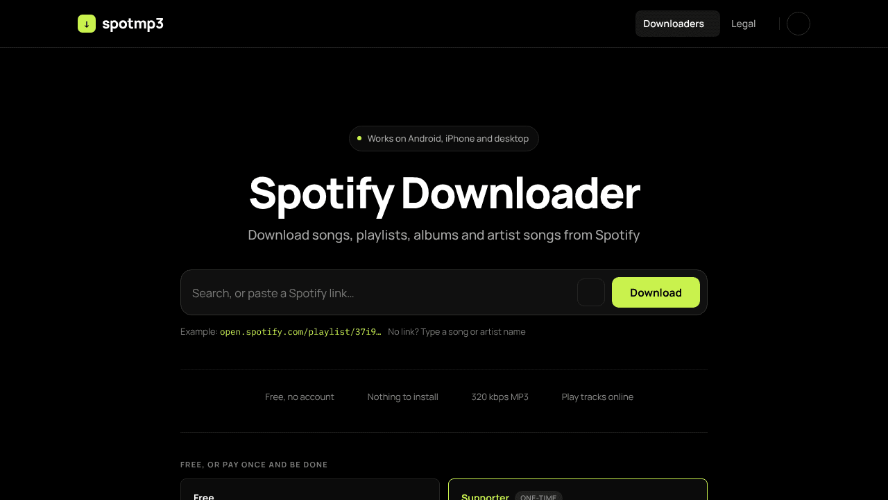 spotmp3 website screenshot
