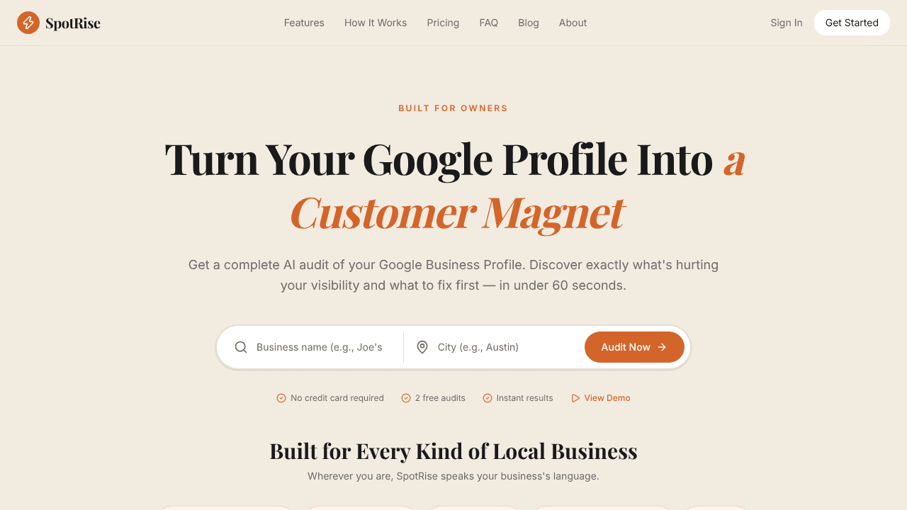 SpotRise App website screenshot