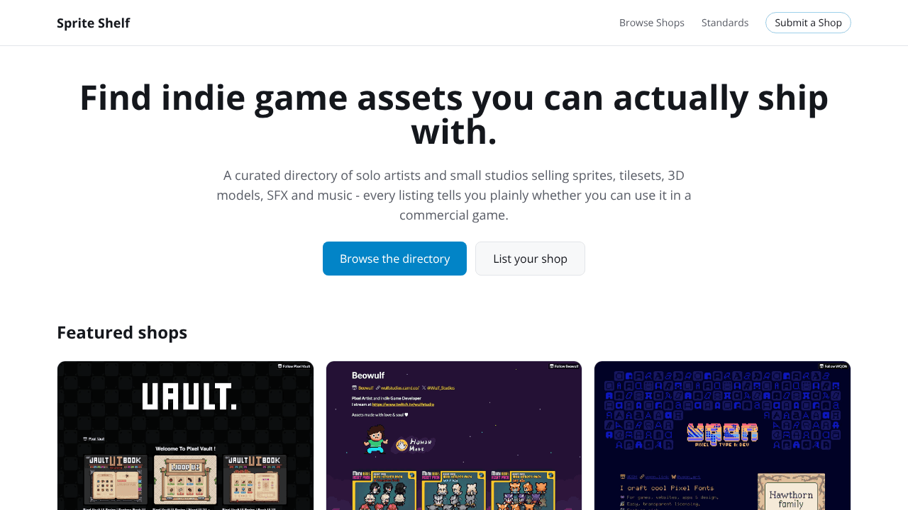 Sprite Shelf website screenshot