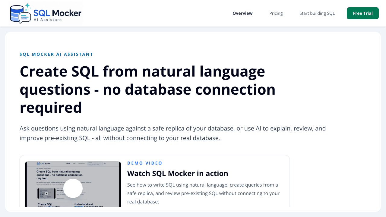 SQL Mocker website screenshot