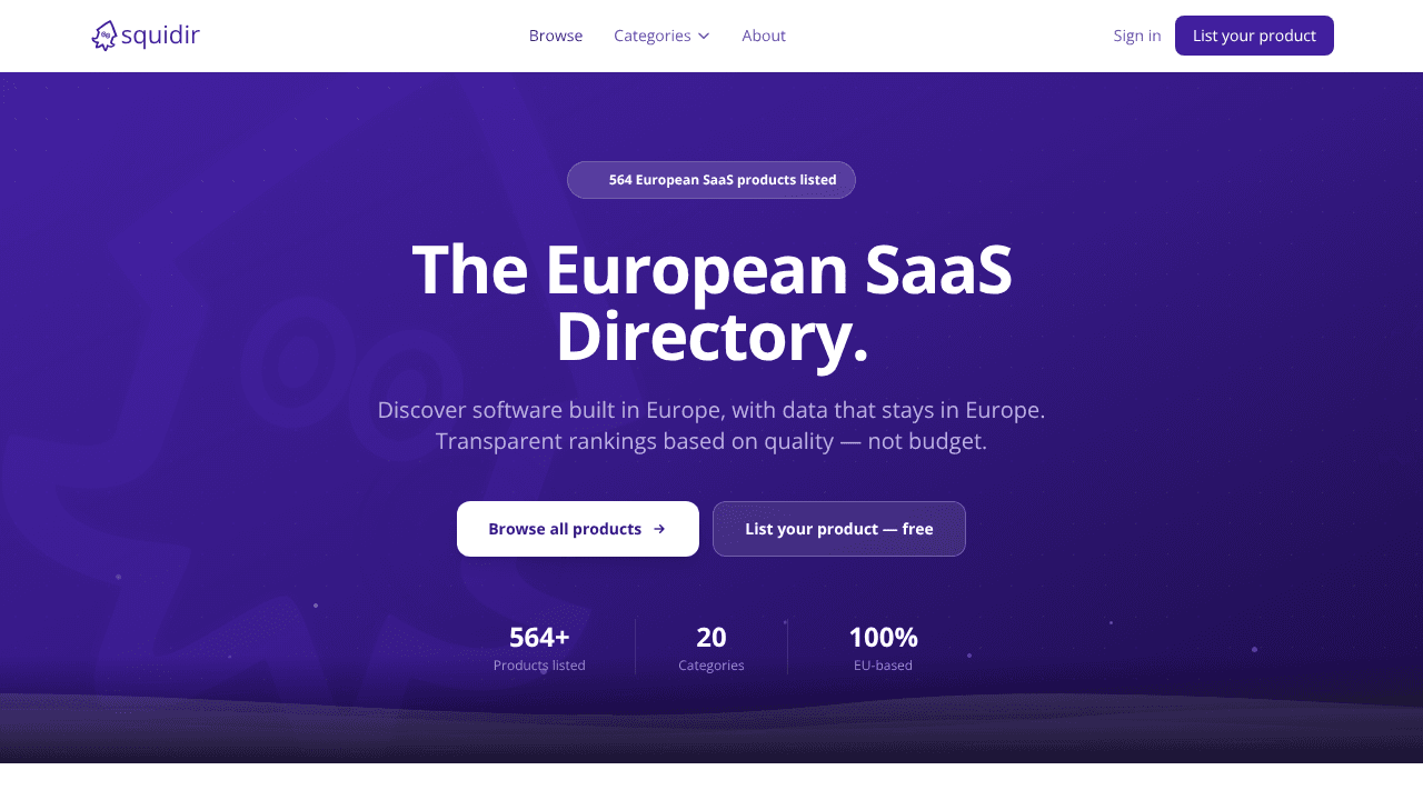 Squidir website screenshot