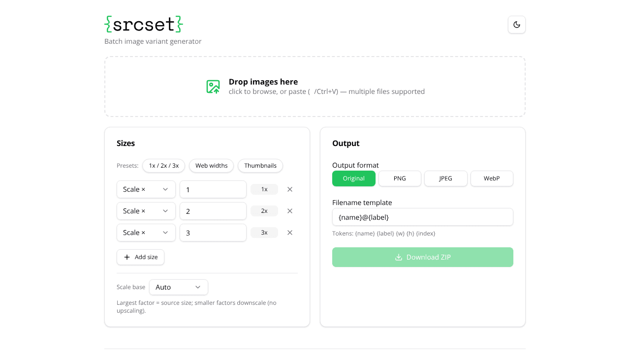 srcset website screenshot