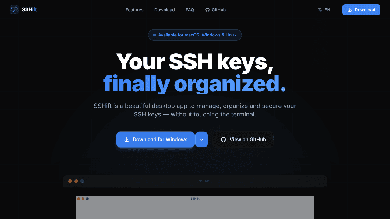 SSHift website screenshot