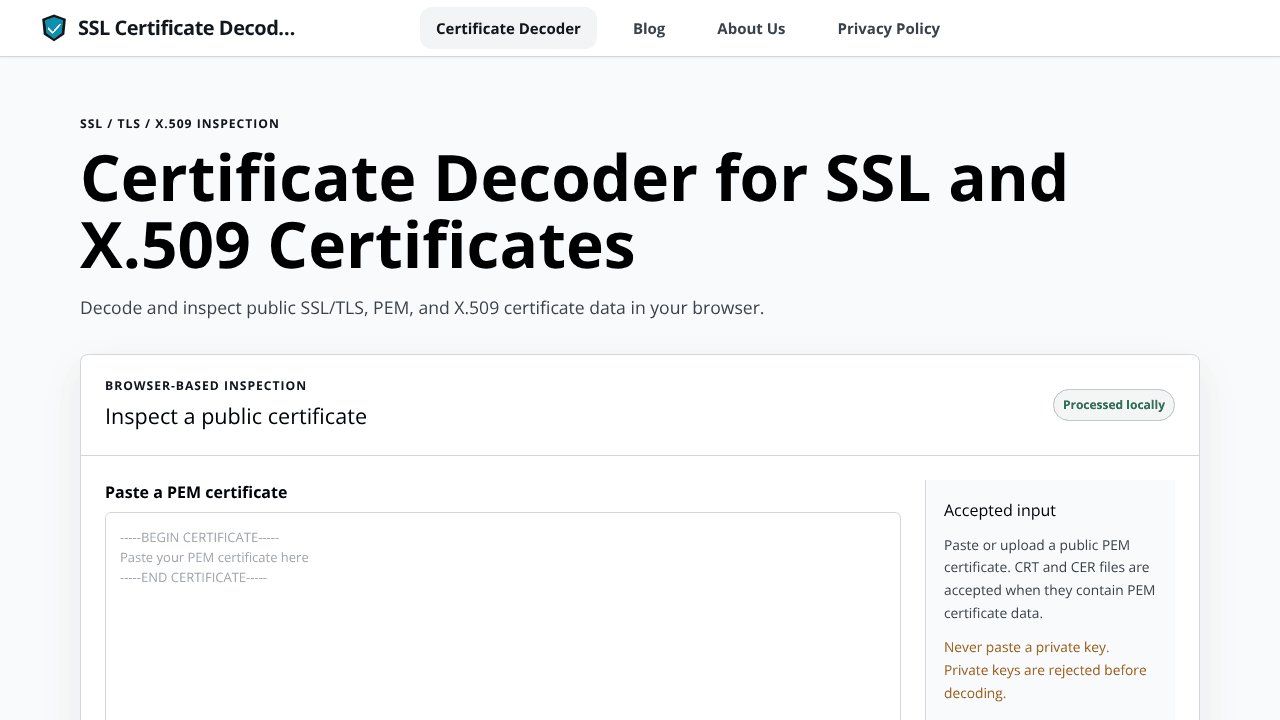 SSL Certificate Decoder website screenshot