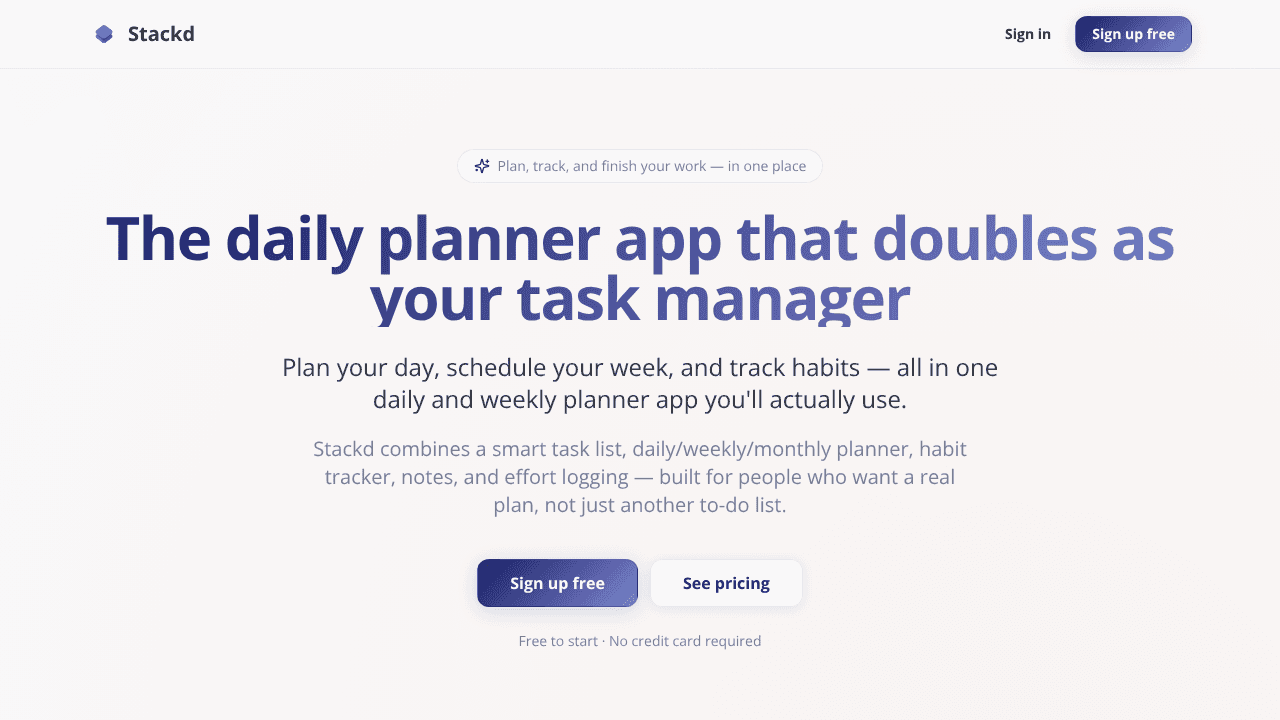 Stackd: Daily Planner App & Task Manager website screenshot
