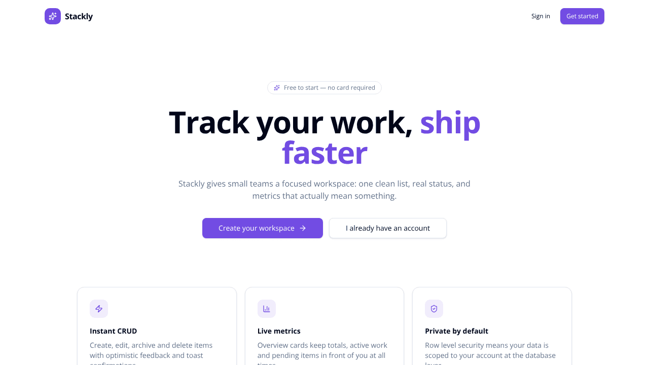Stackly — Track your work, ship faster website screenshot