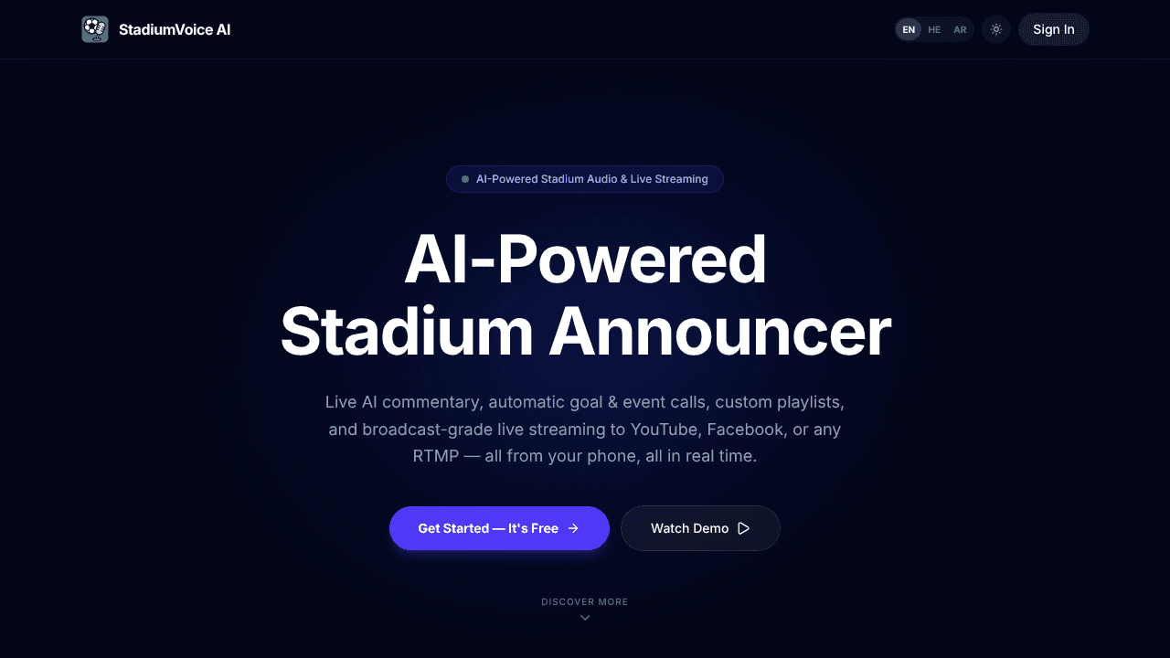 StadiumVoice AI website screenshot