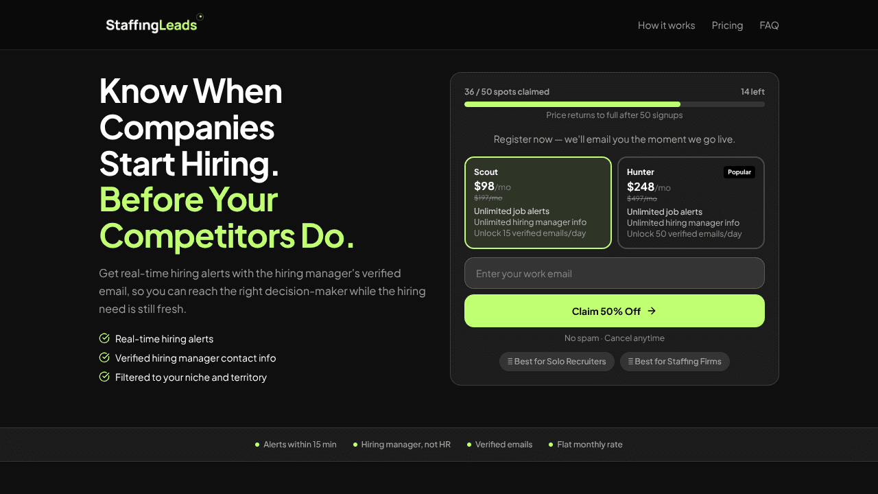 StaffingLeads website screenshot