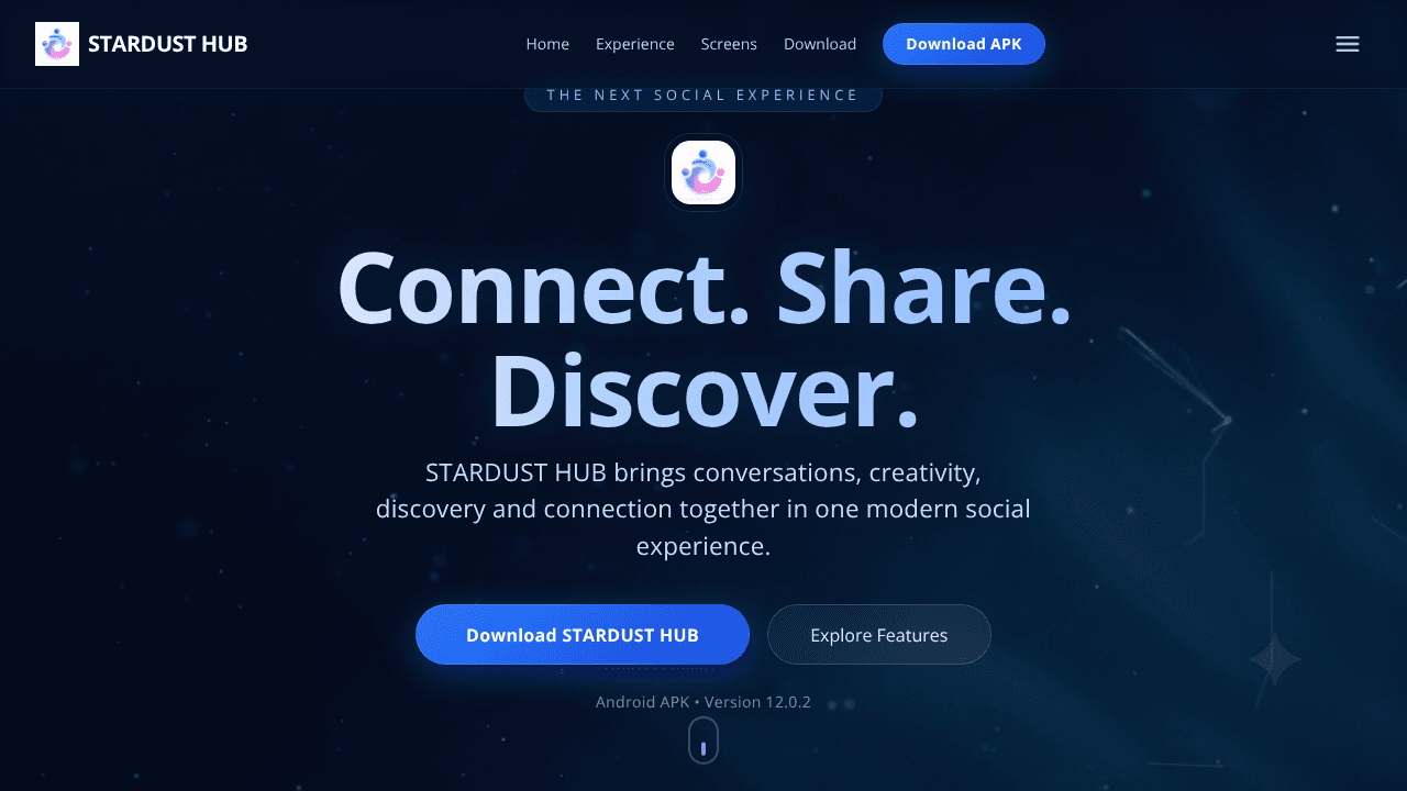STARDUST HUB — Connect. Share. Discover. website screenshot