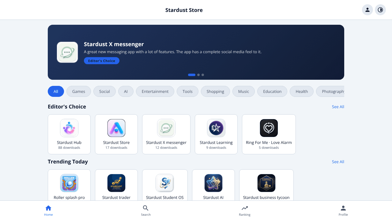 Stardust Store website screenshot