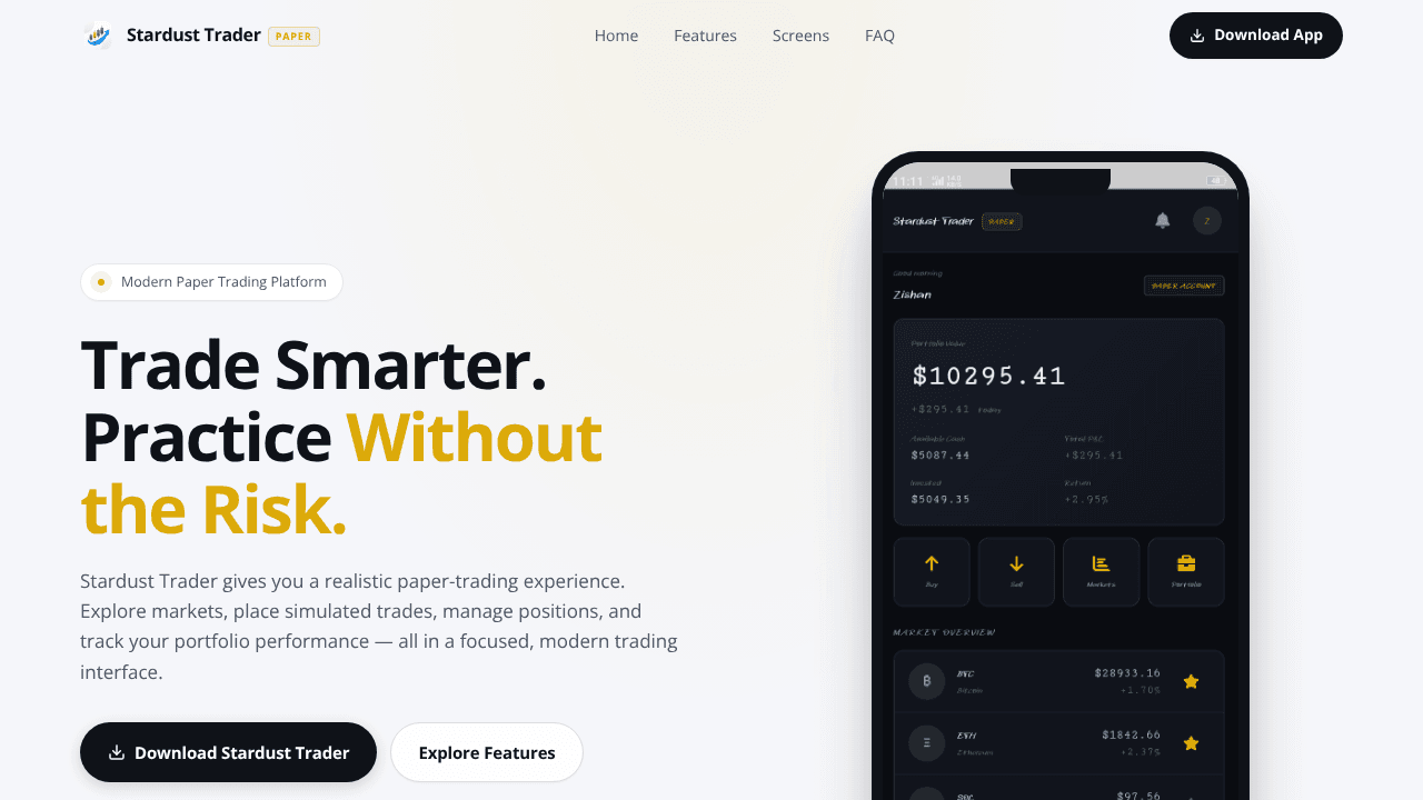 Stardust Trader website screenshot