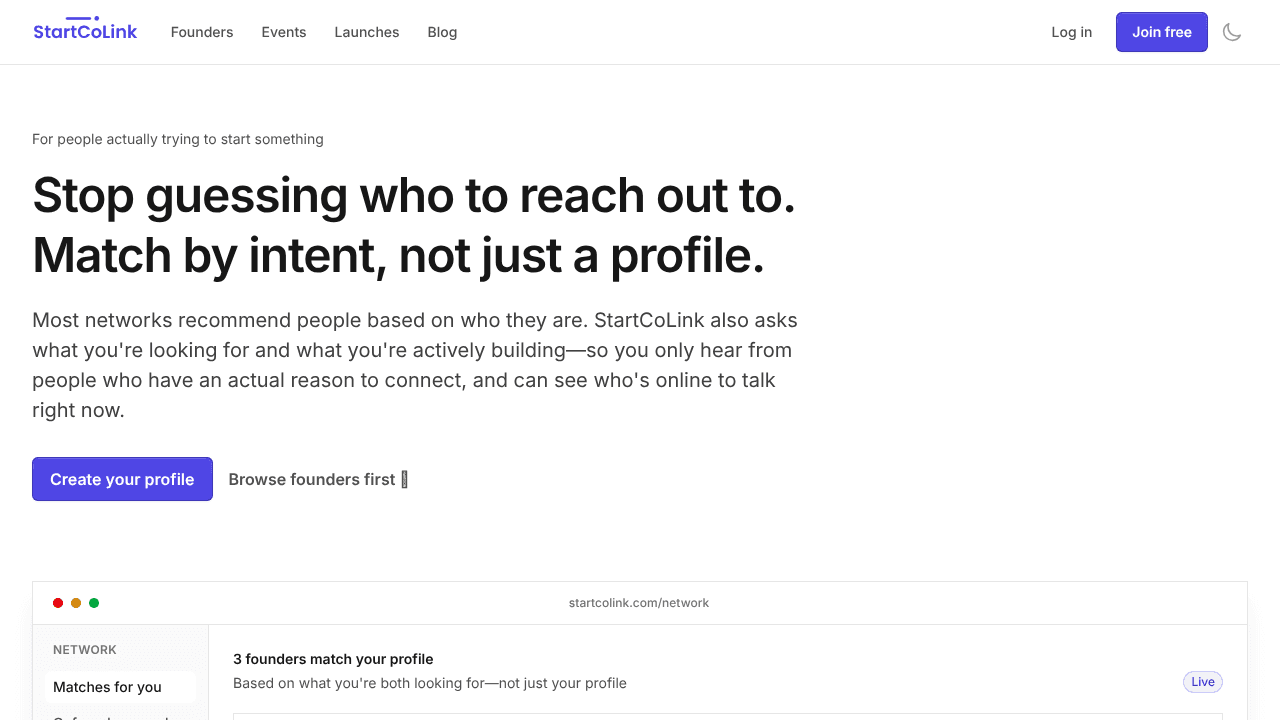 StartCoLink website screenshot