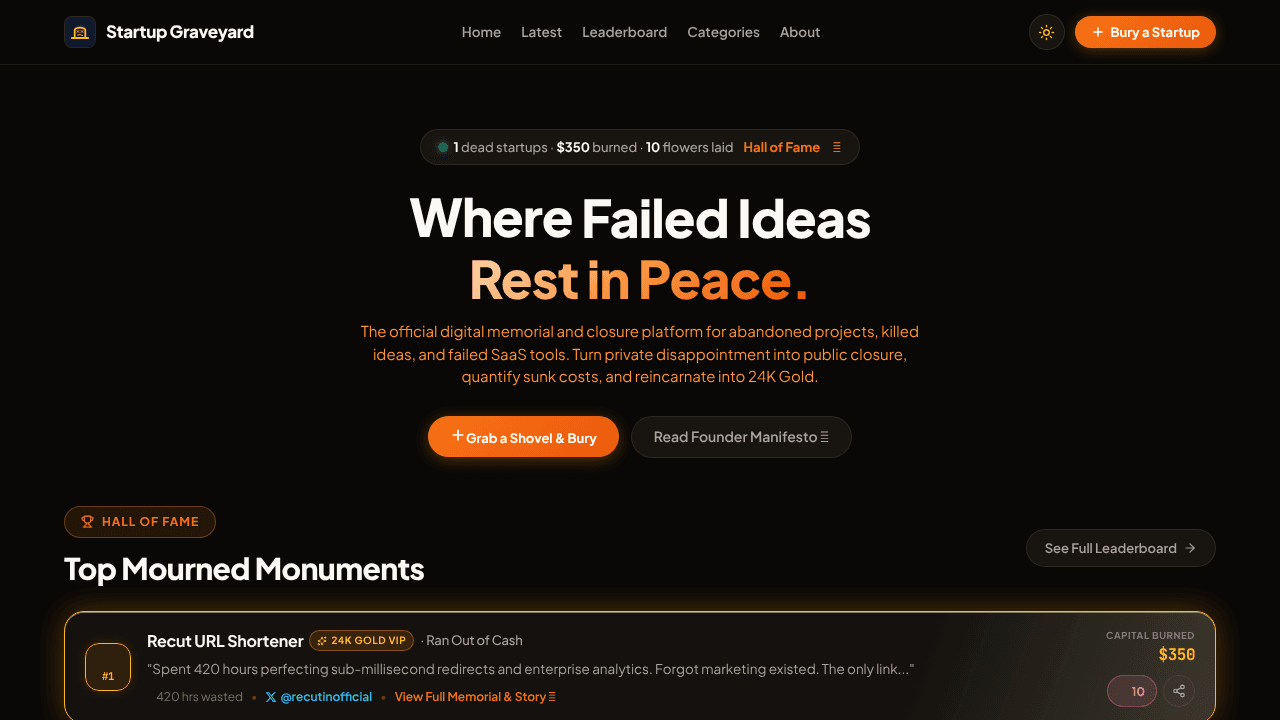 Startup Graveyard website screenshot