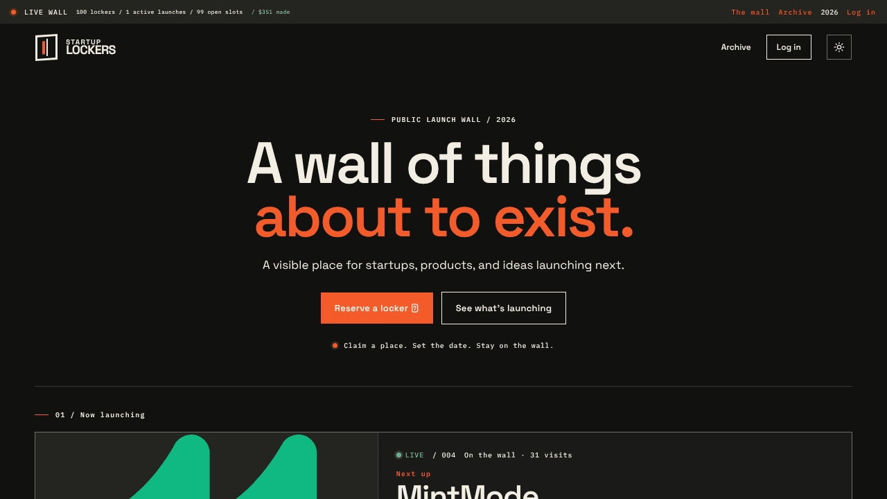 Startup Lockers website screenshot