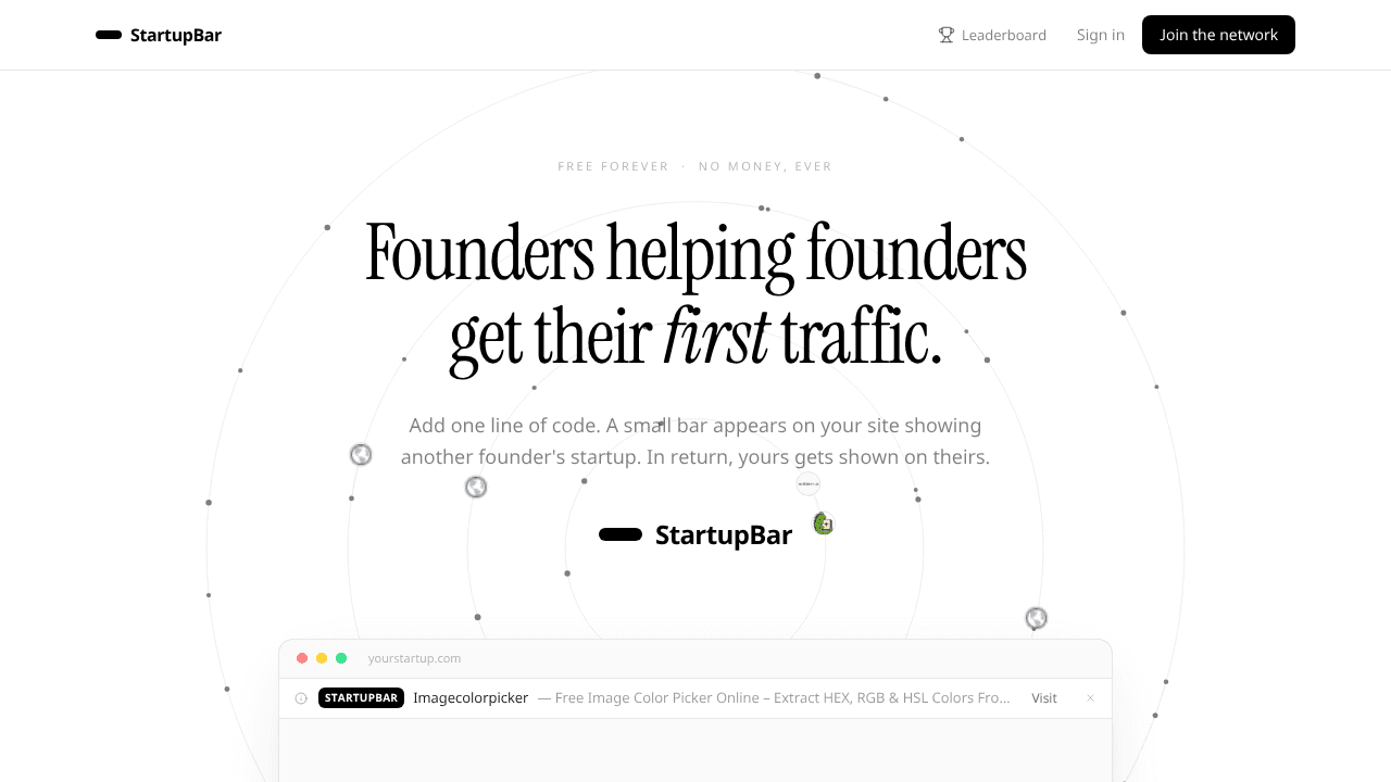 StartupBar website screenshot