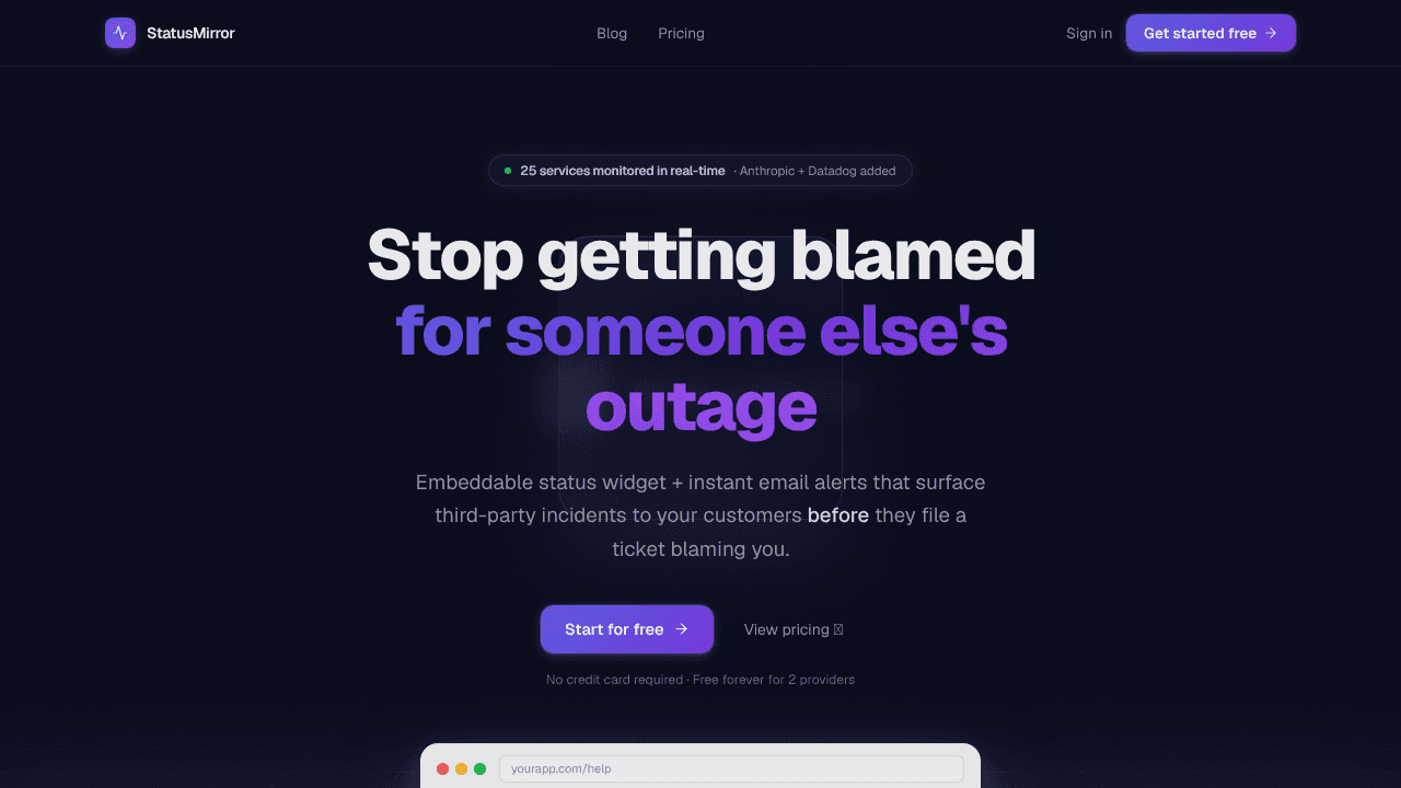 StatusMirror website screenshot