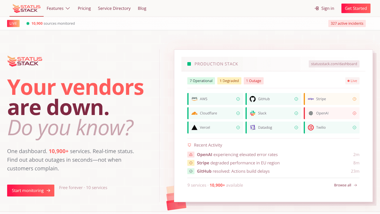 StatusStack website screenshot
