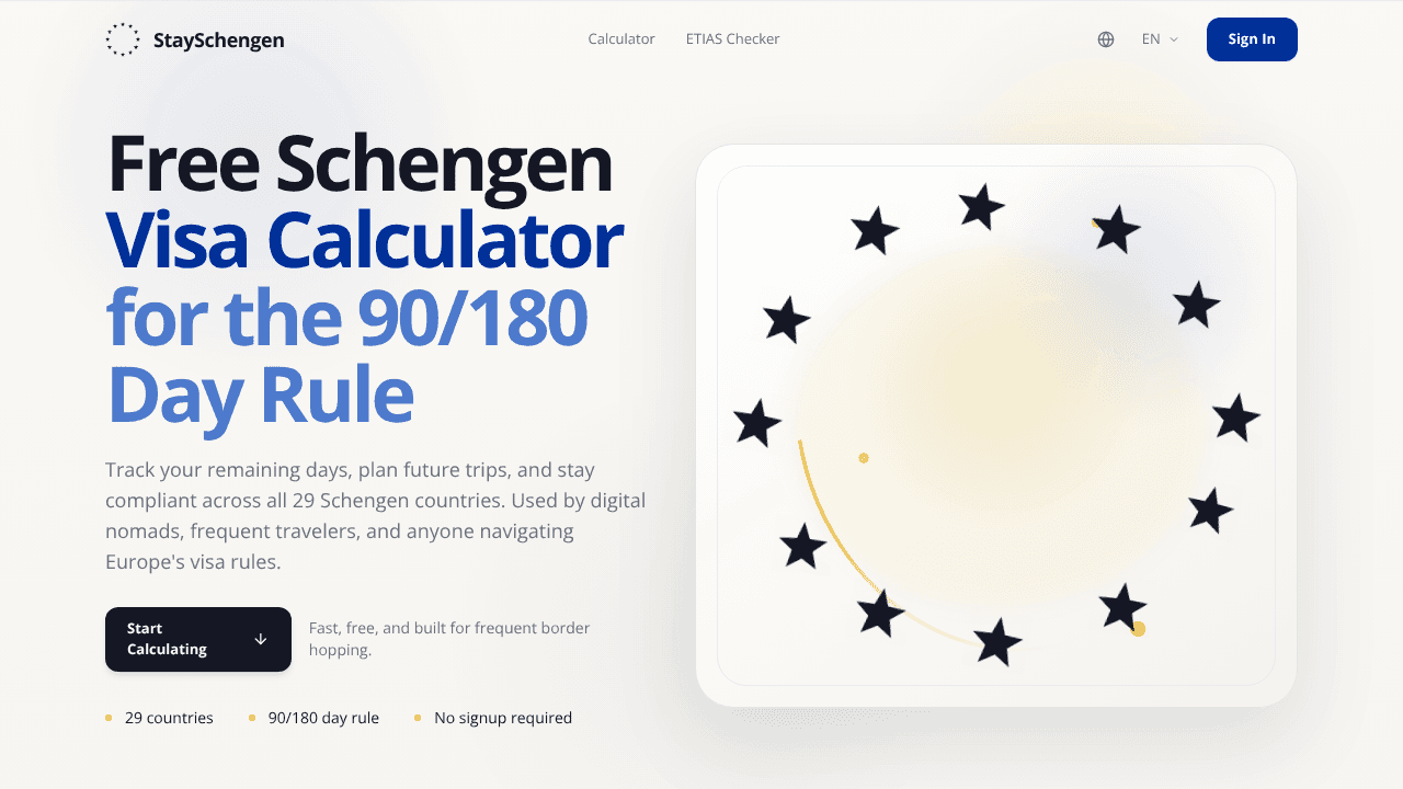 StaySchengen website screenshot
