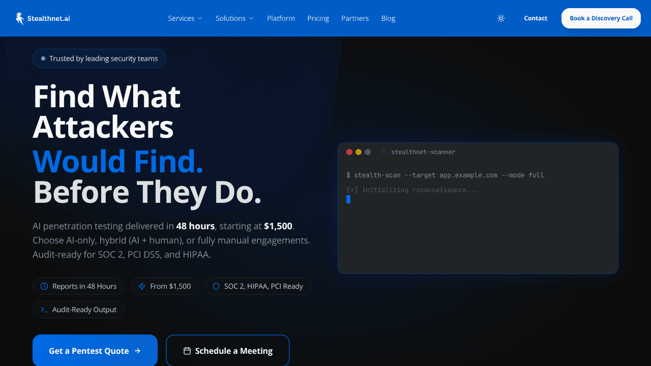 StealthNet AI website screenshot