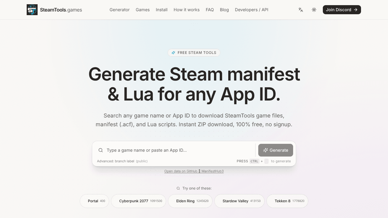 SteamTools.games website screenshot
