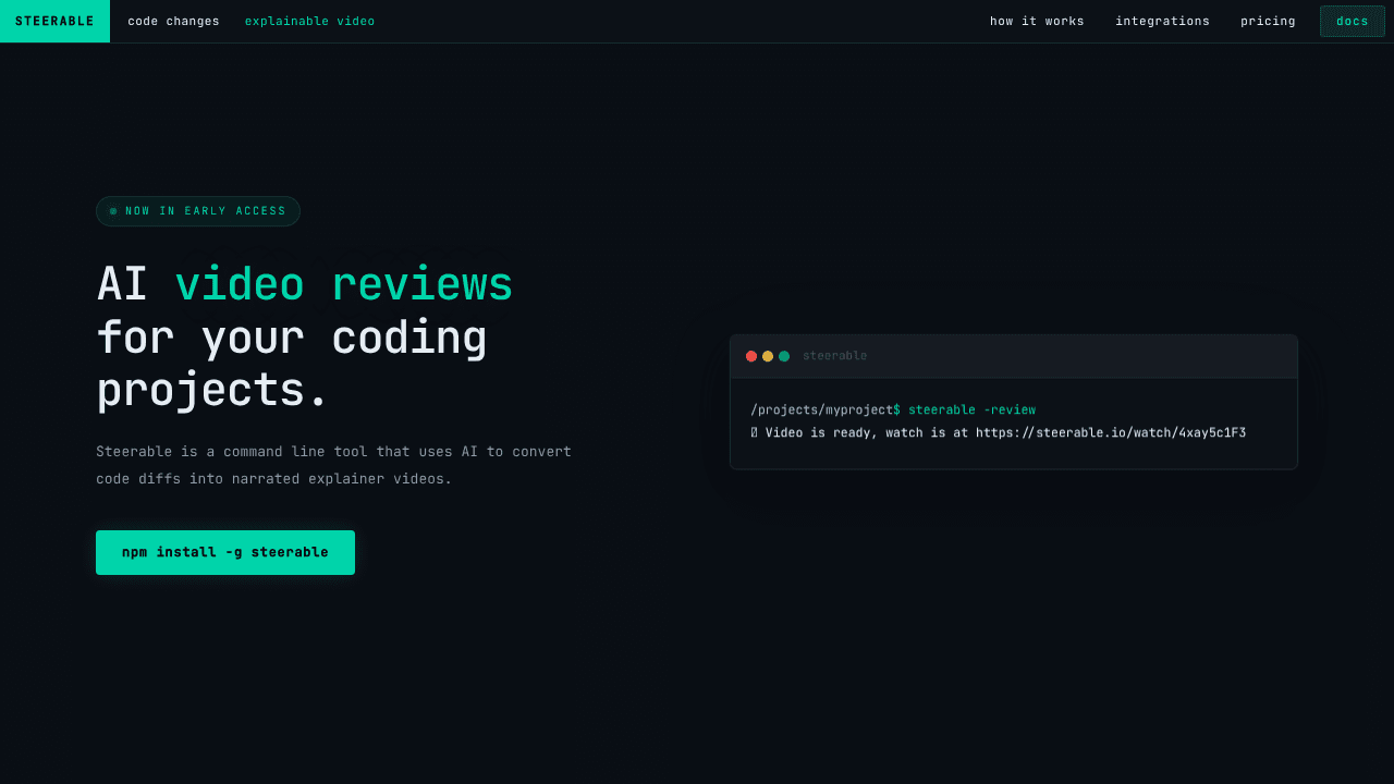 Steerable.dev website screenshot
