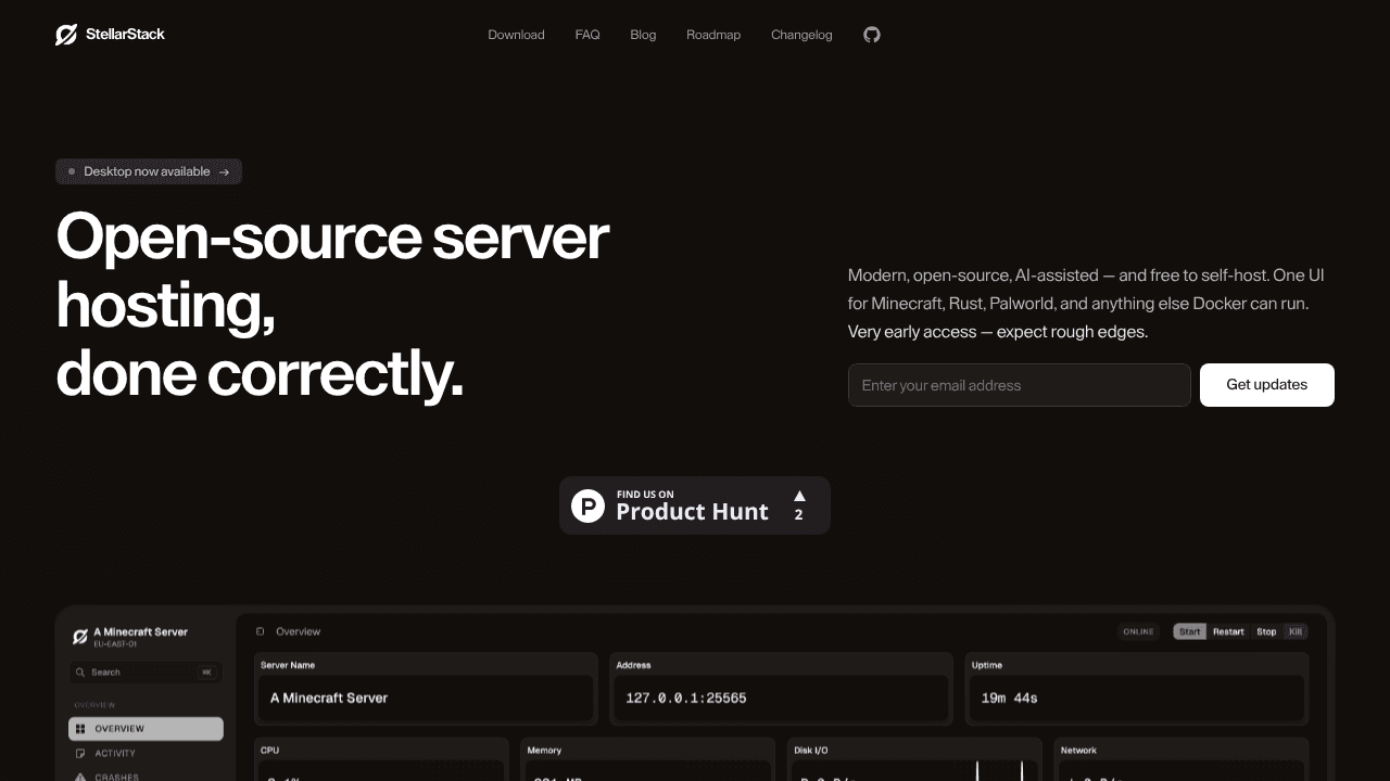 StellarStack website screenshot