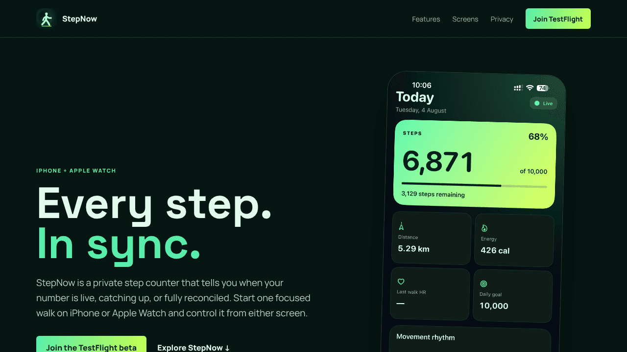 StepNow website screenshot