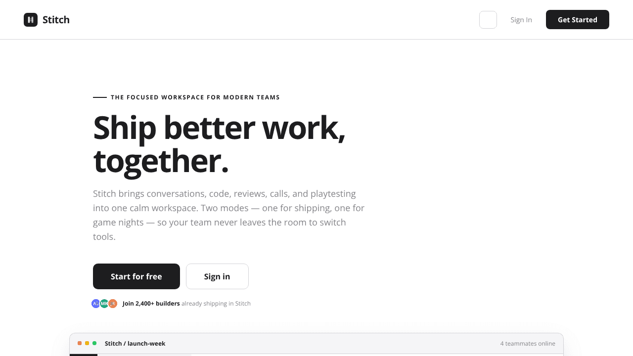 Stitch website screenshot