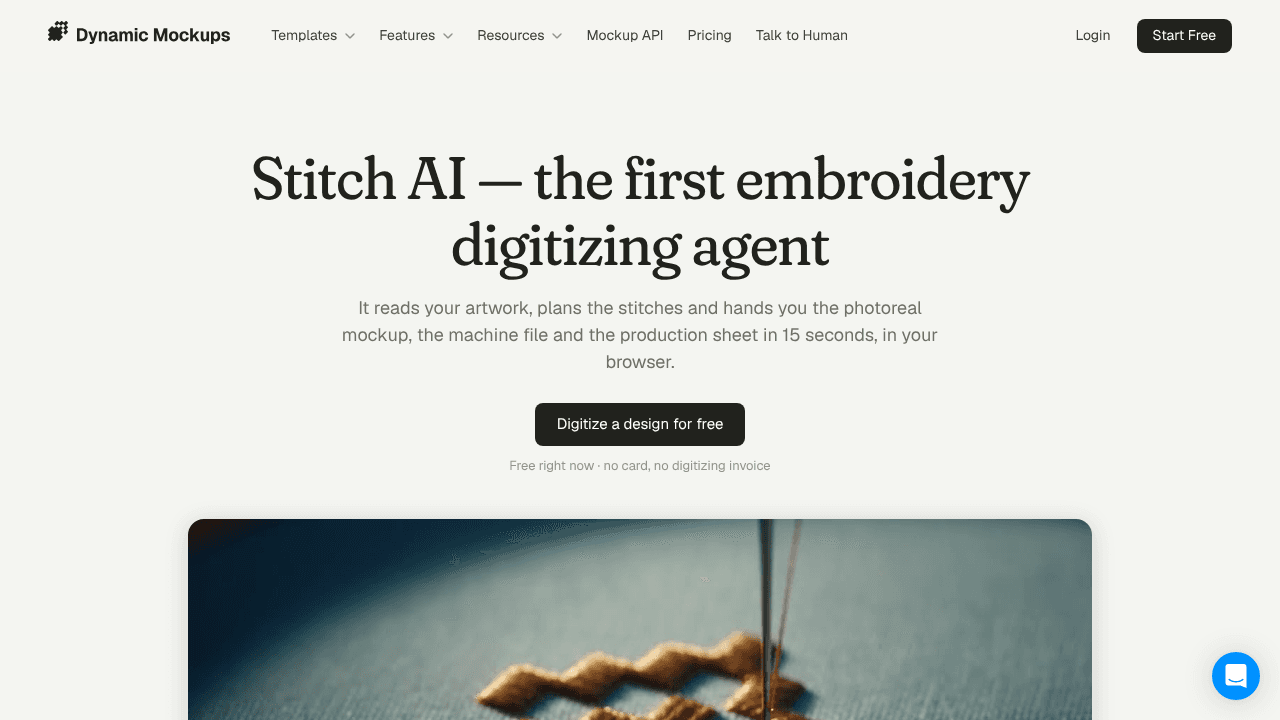 Stitch AI by Dynamic Mockups website screenshot