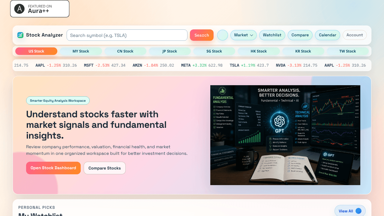 Stock Analyzer website screenshot