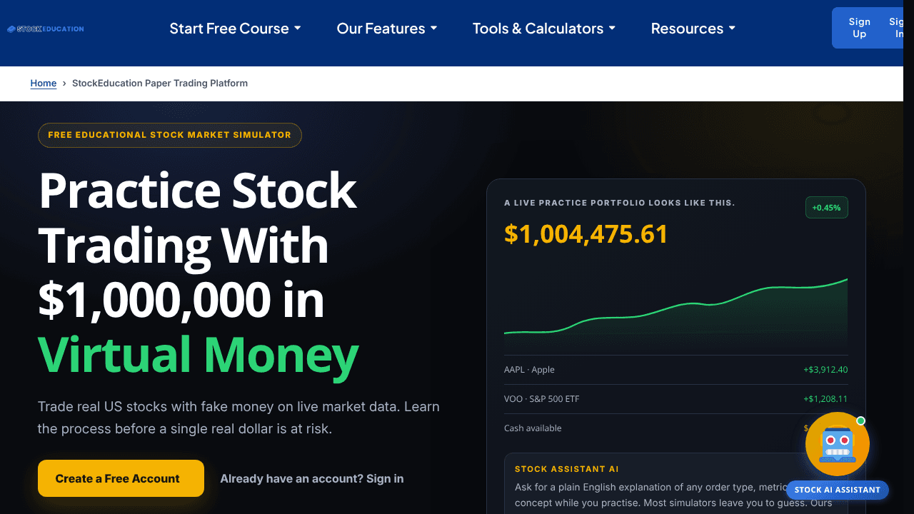 Stock Education Paper Trading website screenshot