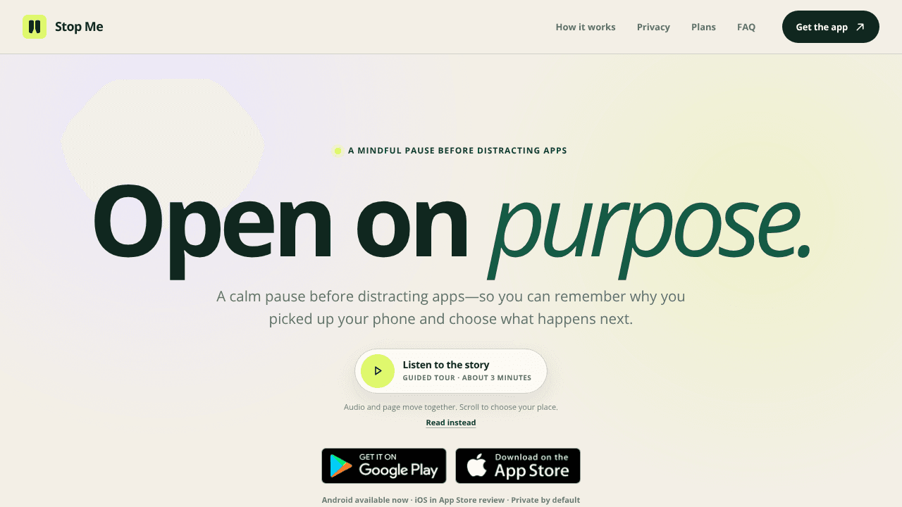 Stop Me: Quit Doomscrolling website screenshot