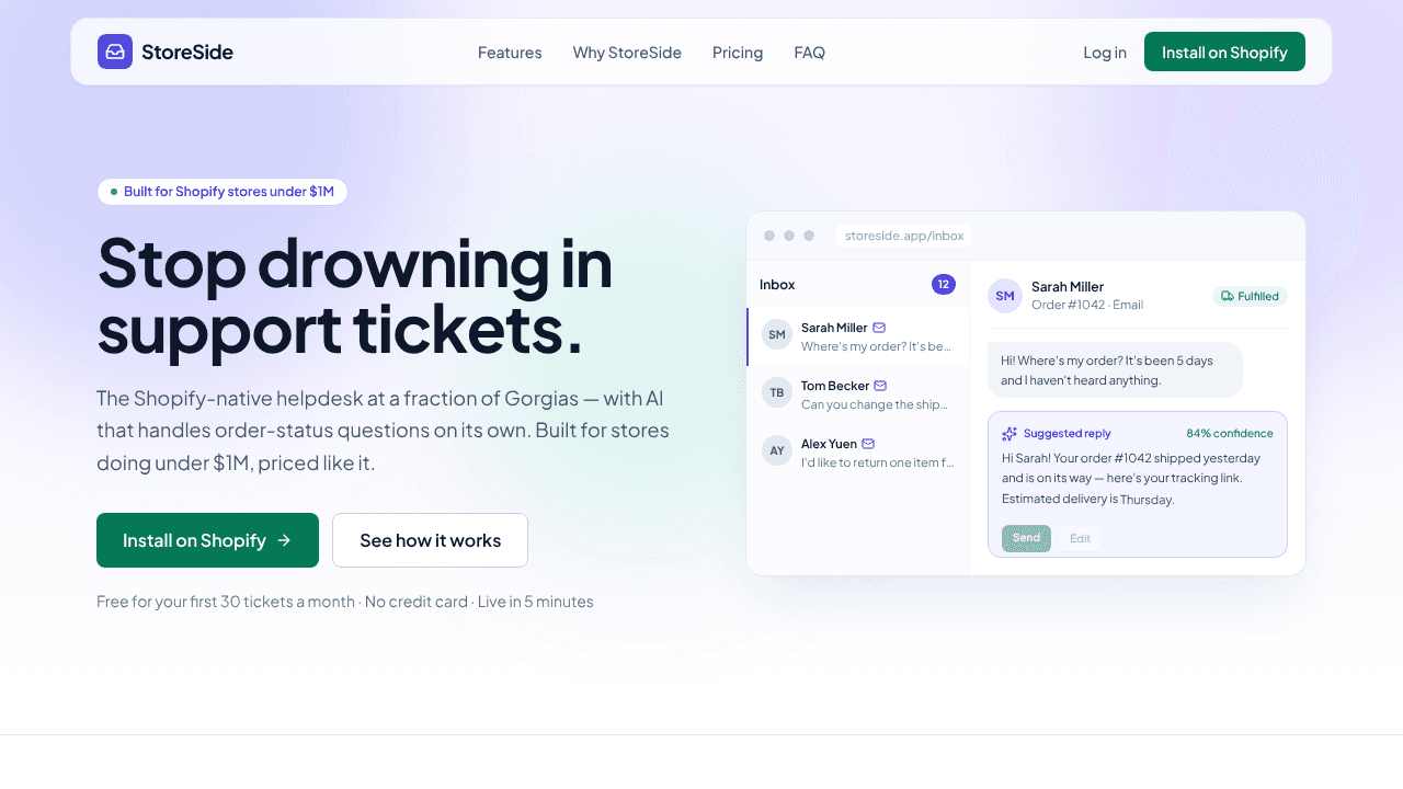 StoreSide  website screenshot
