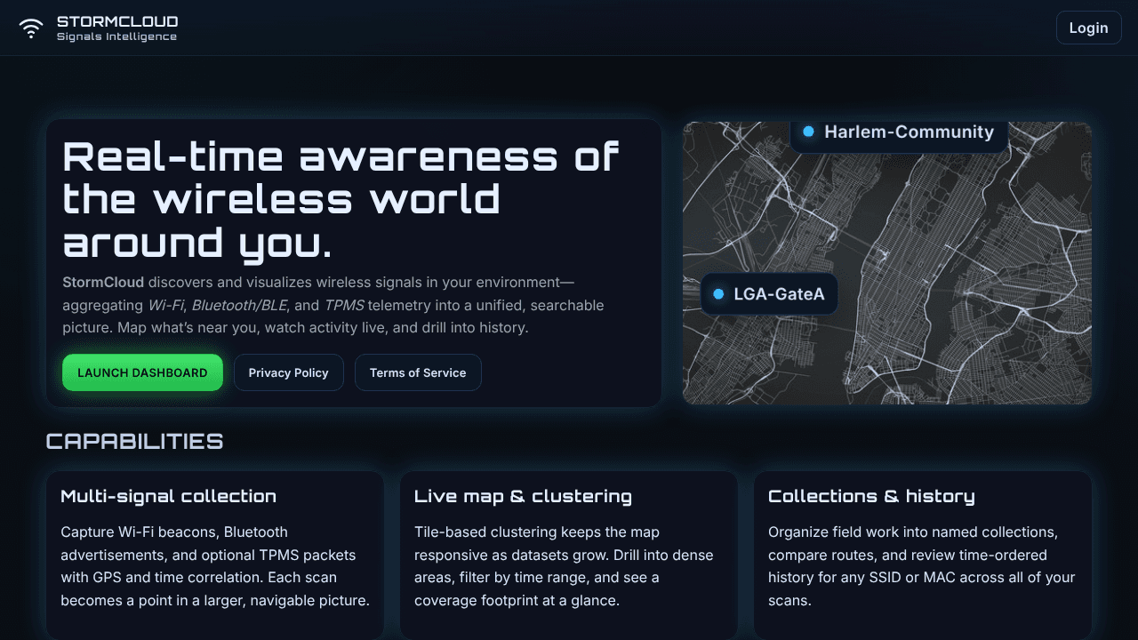 StormCloud • Signals Intelligence website screenshot