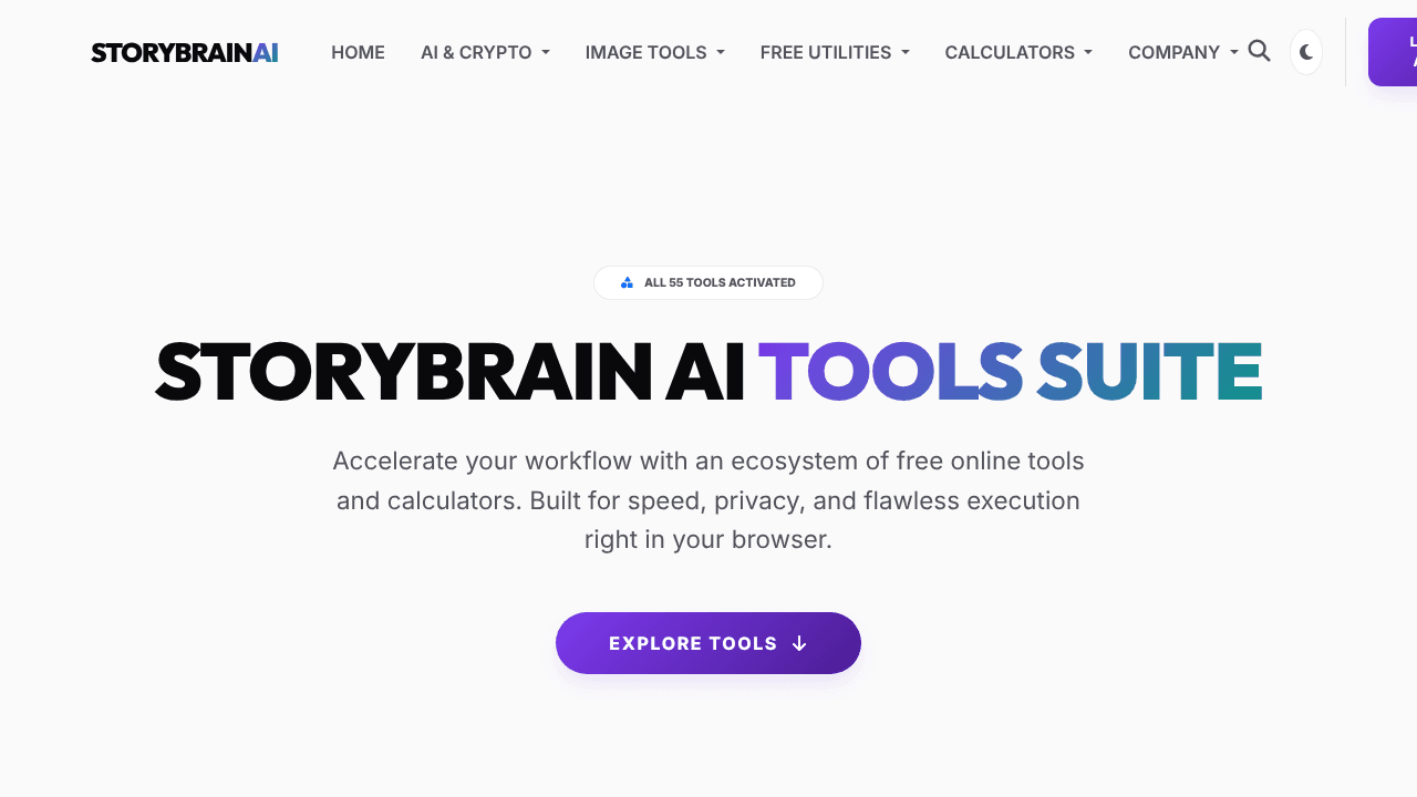 StoryBrain AI Tools Suite website screenshot