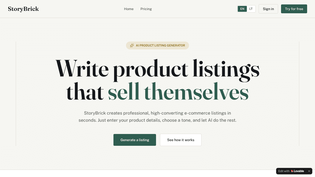 StoryBrick website screenshot