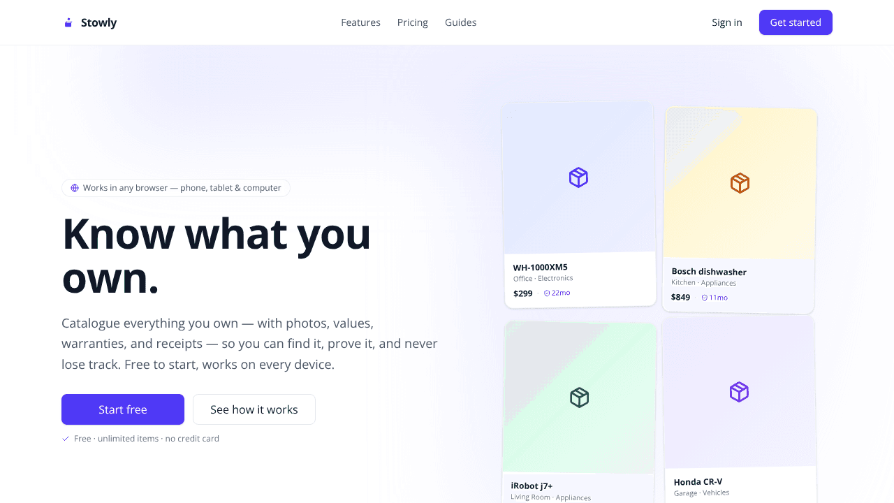 Stowly website screenshot