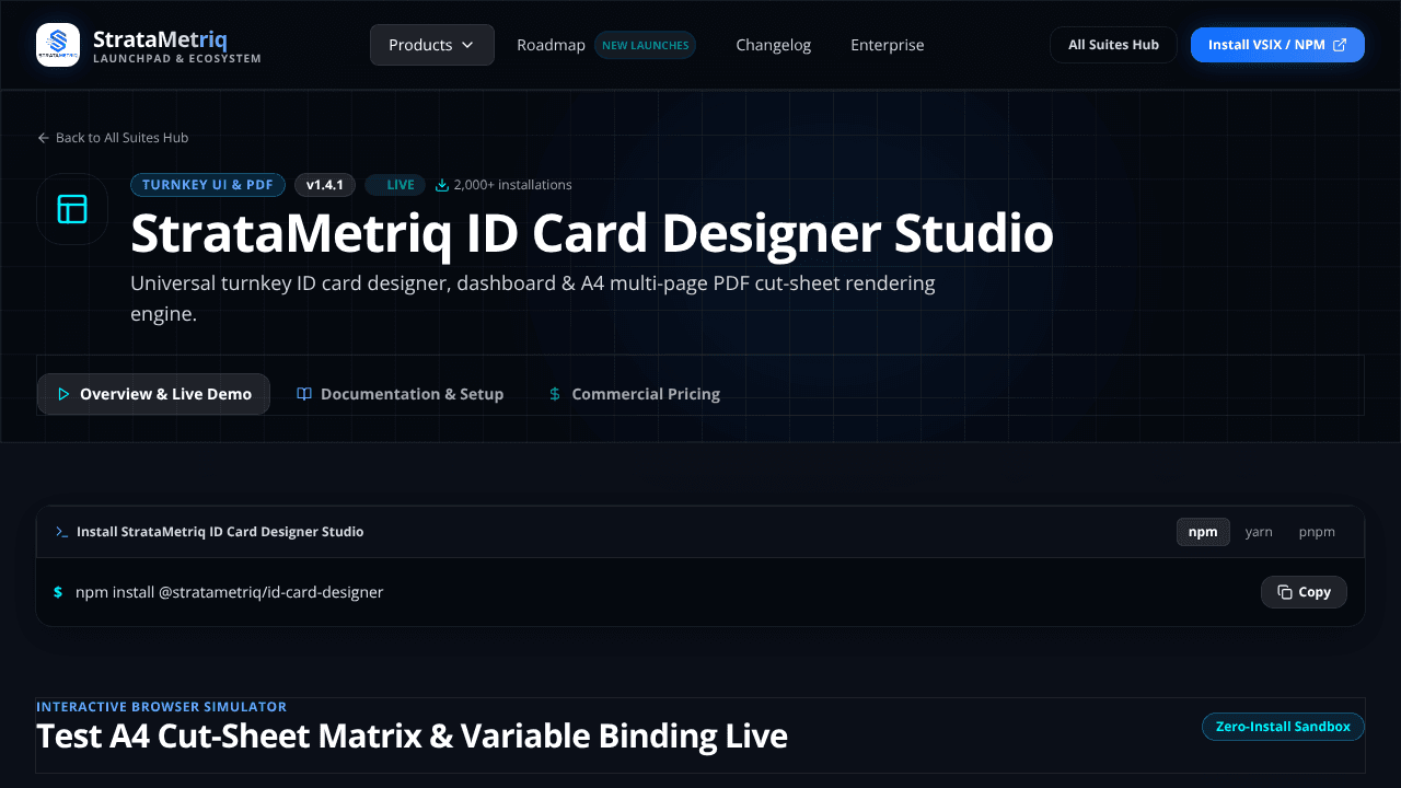 StrataMetriq ID Card Designer website screenshot