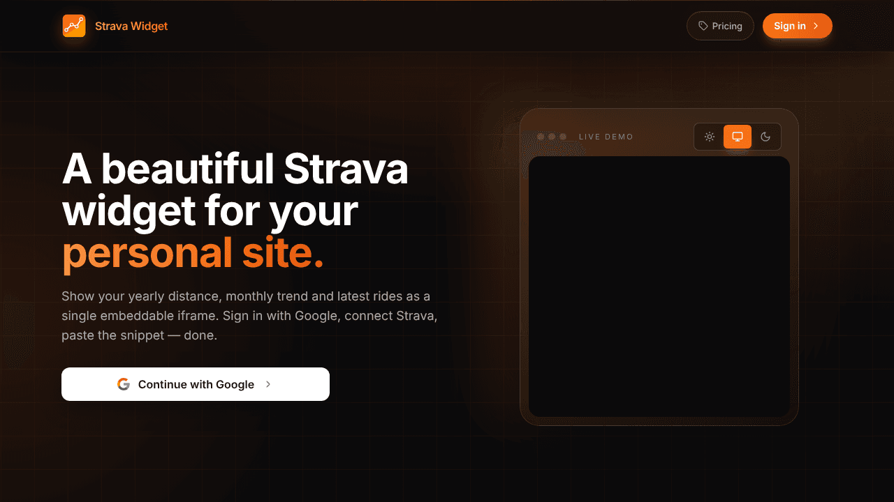 Strava Widget website screenshot