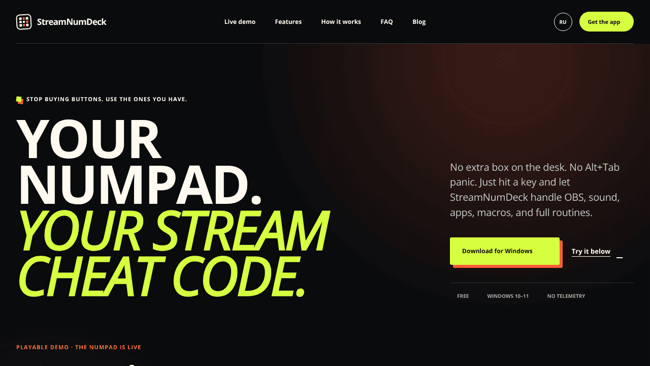 StreamNumDeck website screenshot