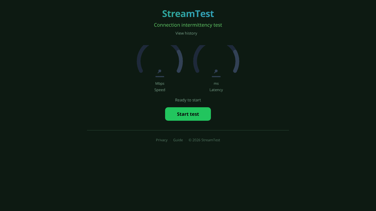 StreamTest website screenshot