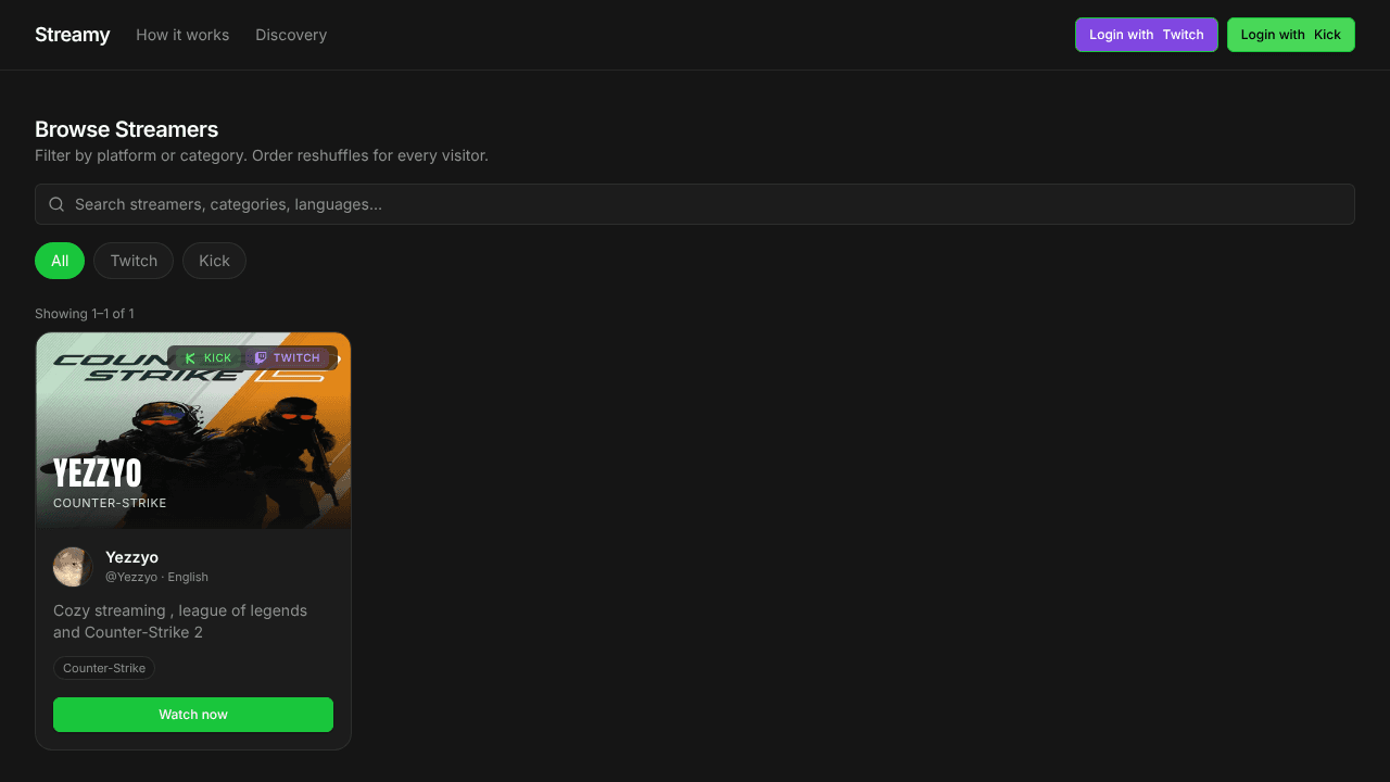Streamy — Fair chance website screenshot
