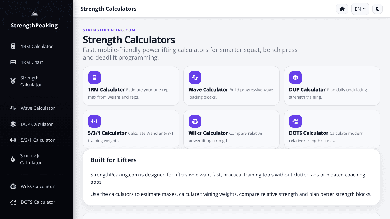 StrengthPeaking website screenshot