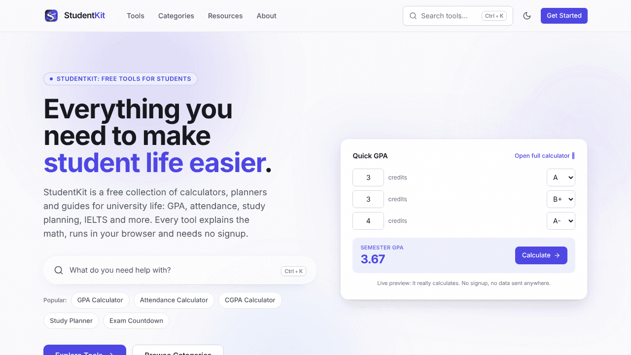 StudentKit website screenshot
