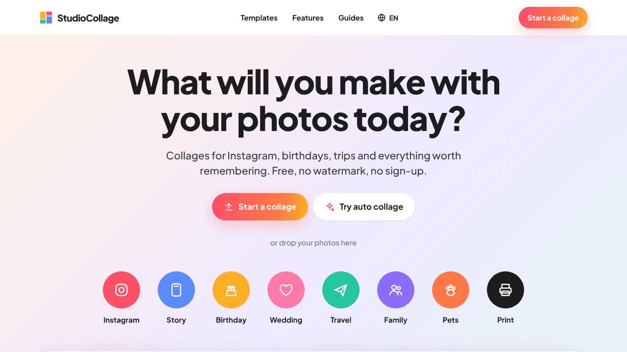 StudioCollage website screenshot