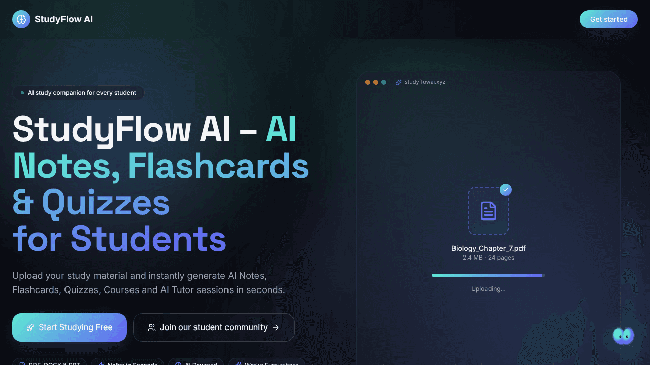 Study flow AI website screenshot